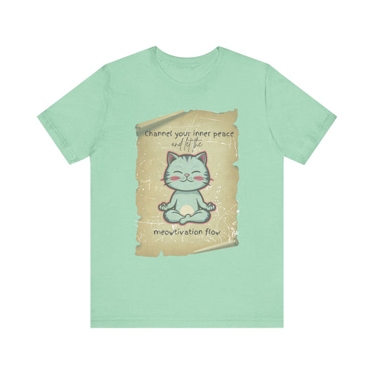 Meditating Cat Tee with Meowtivation Quote