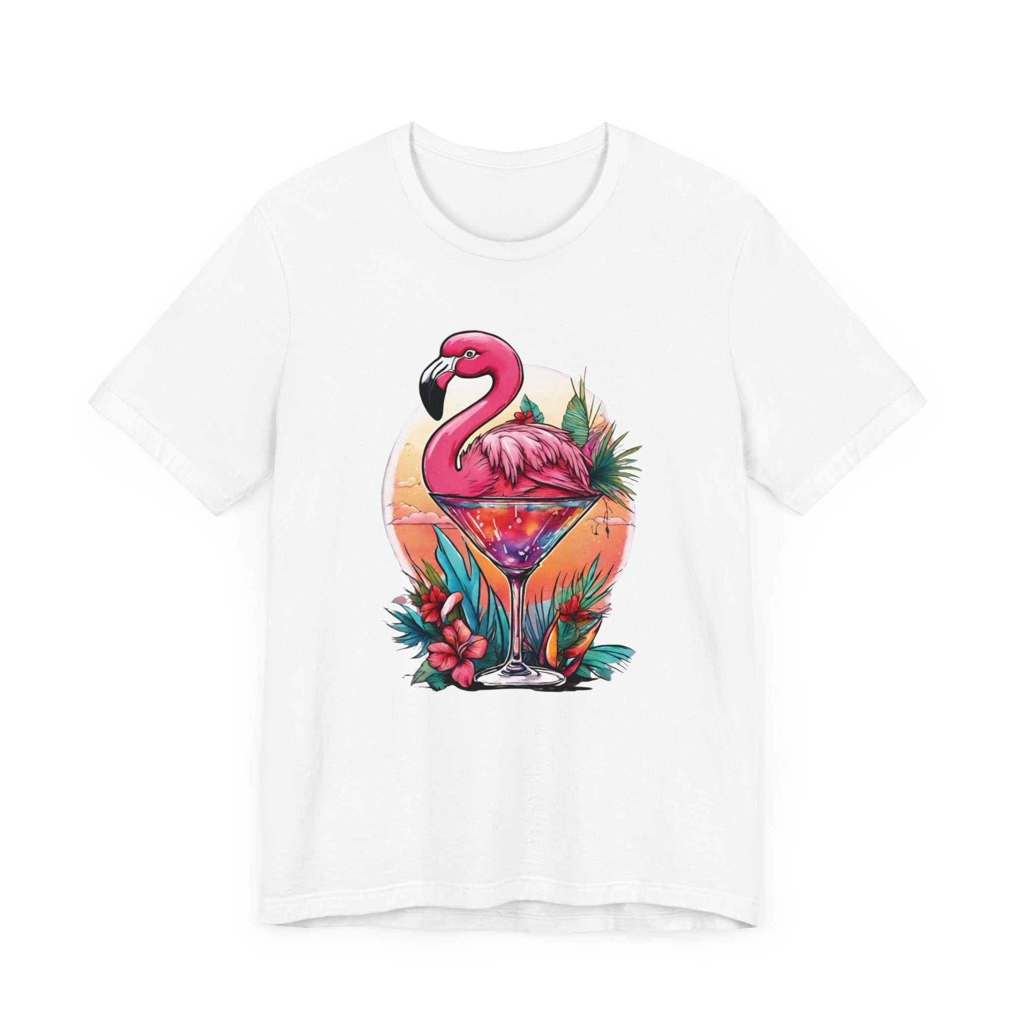 Flamingo Cocktail T-Shirt - Tropical Sunset Vibes  ( Unisex)