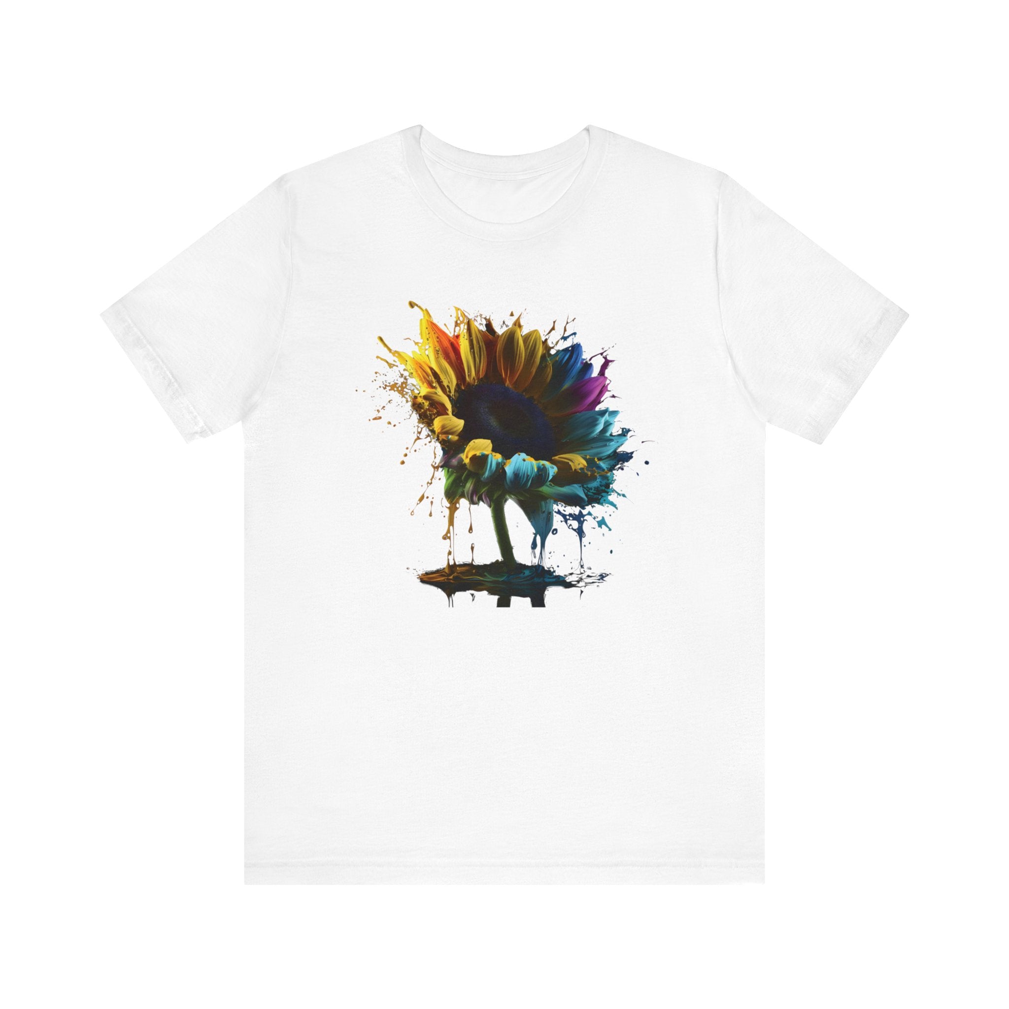 Colorful Sunflower T-Shirt - Artistic Paint Splash Design Unisex