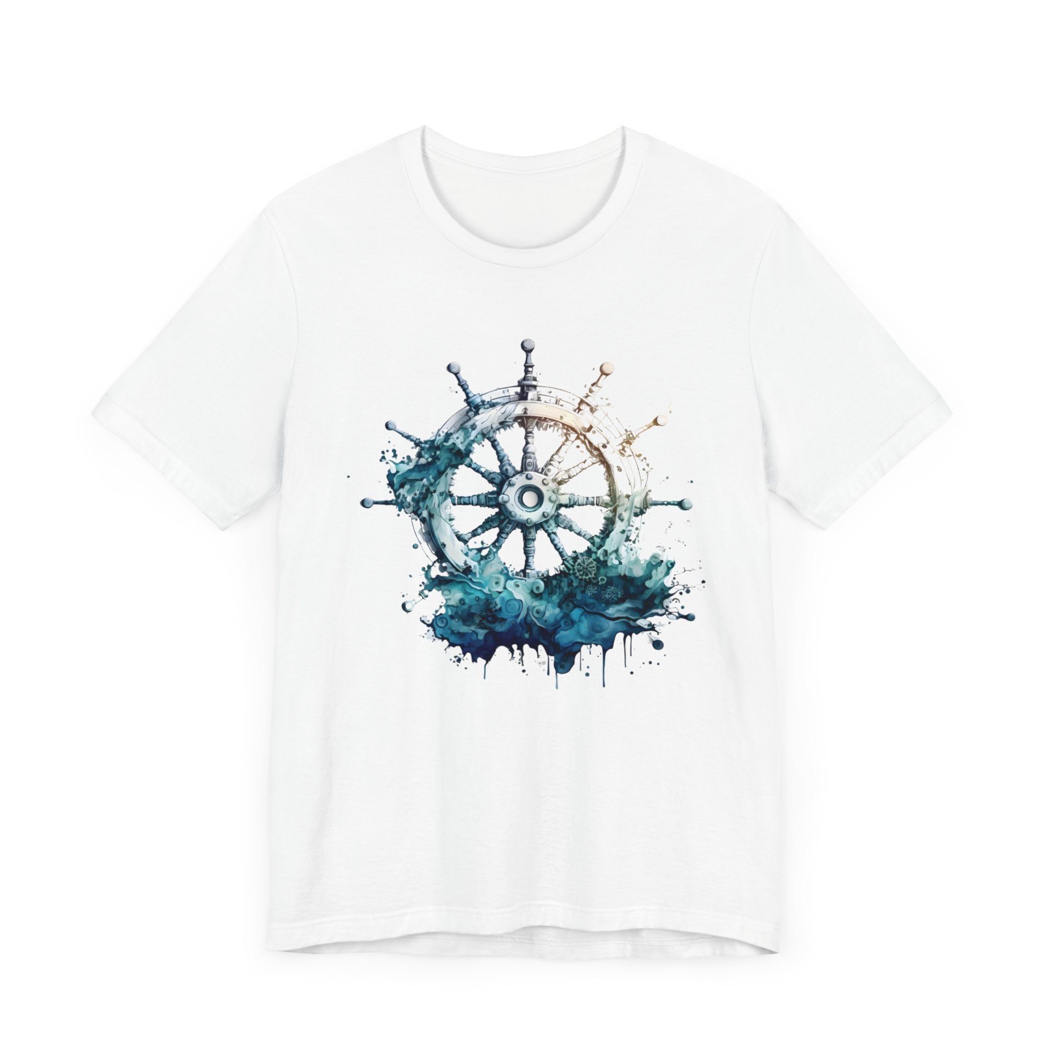 Dynamic Nautical T-Shirt - Ship Wheel & Ocean Waves Design Unisex