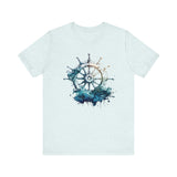 Dynamic Nautical T-Shirt - Ship Wheel & Ocean Waves Design Unisex