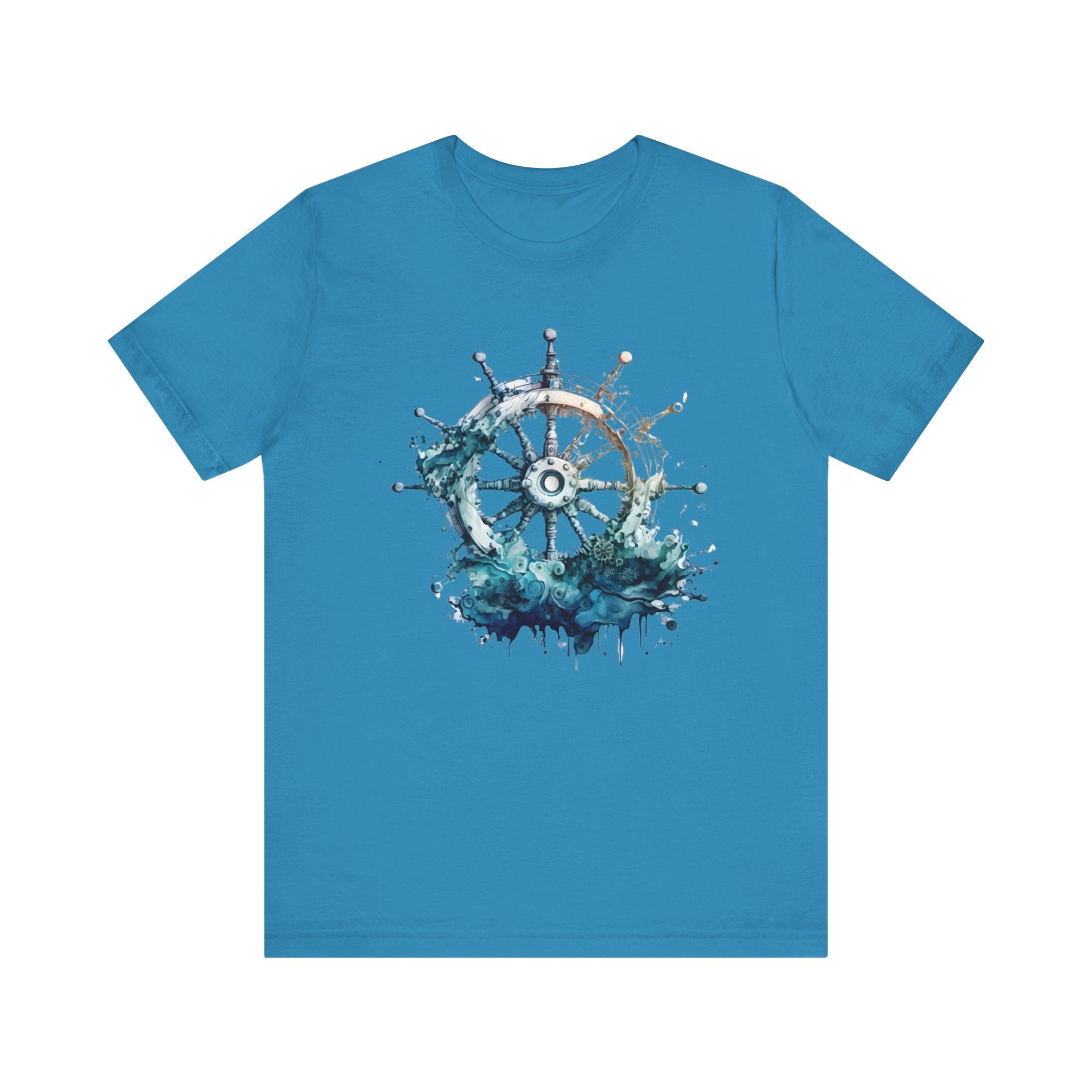 Dynamic Nautical T-Shirt - Ship Wheel & Ocean Waves Design Unisex