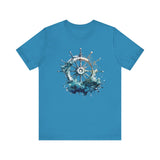 Dynamic Nautical T-Shirt - Ship Wheel & Ocean Waves Design Unisex