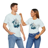 Dynamic Nautical T-Shirt - Ship Wheel & Ocean Waves Design Unisex