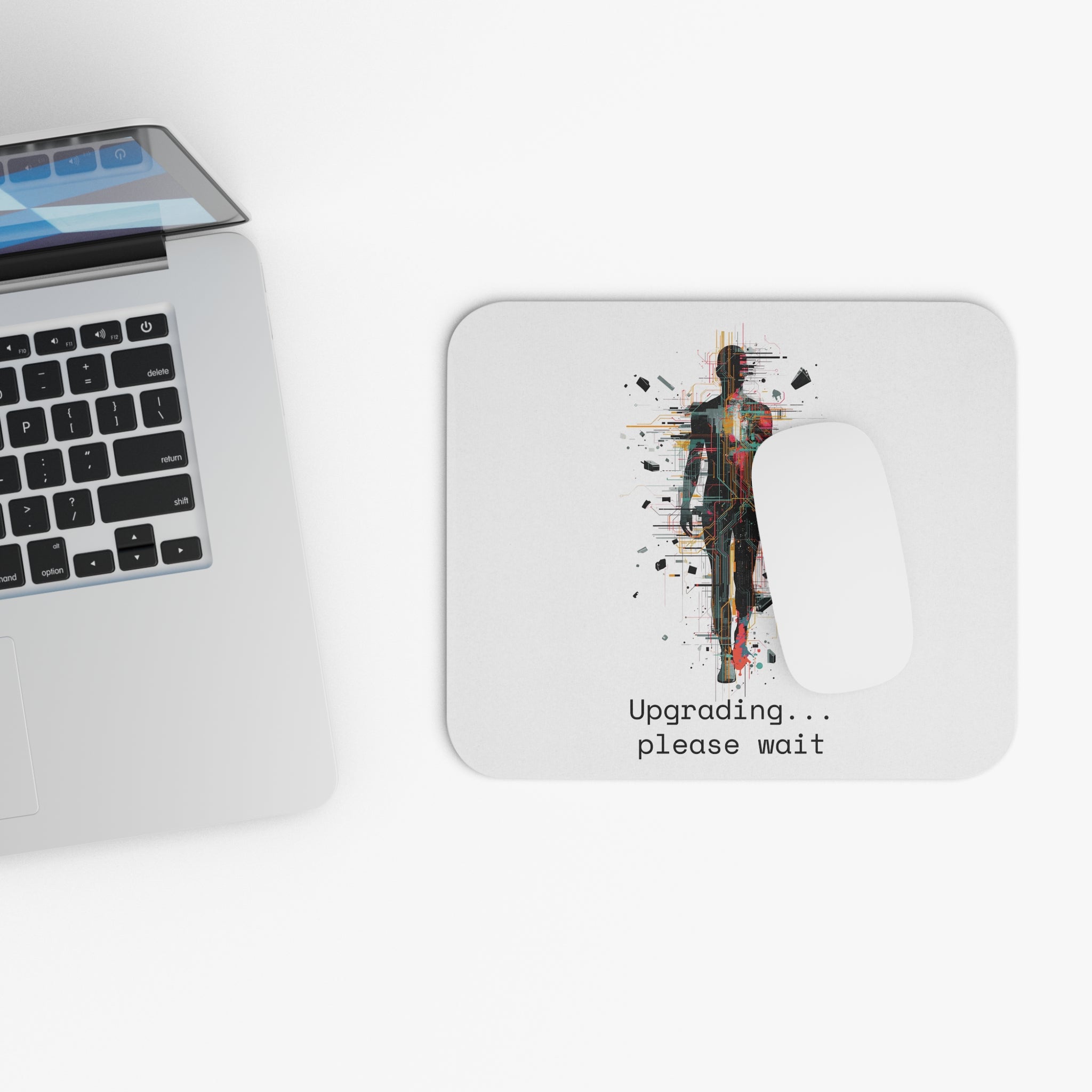 Futuristic Upgrade Mouse Pad – “Upgrading Please Wait” Tech Desk Mat, Minimalist Digital Art Mousepad