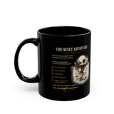 Motivational 'The Quiet Advantage' Black Coffee Mug — Inspirational Skull Design (11oz/15oz)