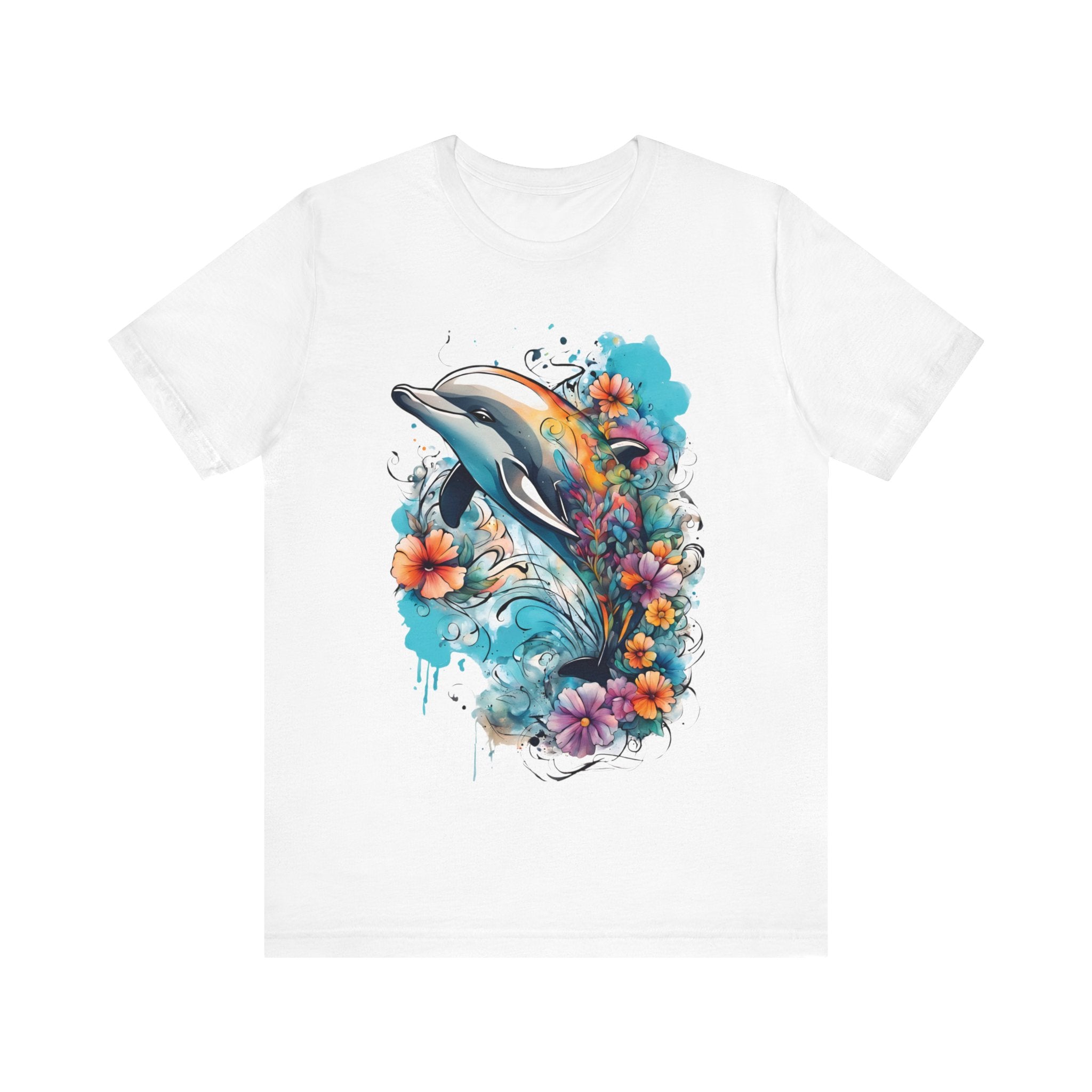 Colorful Dolphin T-Shirt - Vibrant Floral and Ocean Design