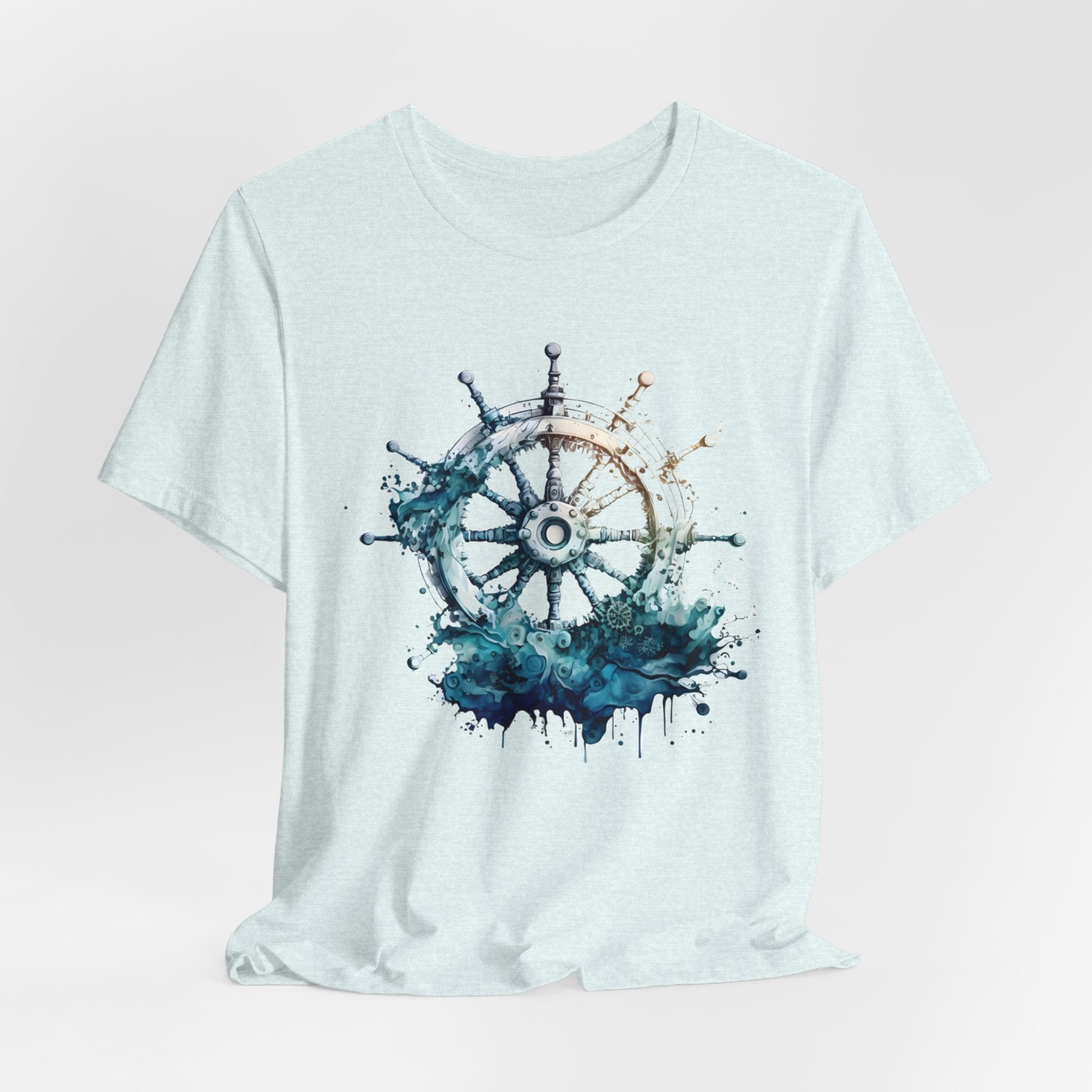 Dynamic Nautical T-Shirt - Ship Wheel & Ocean Waves Design Unisex