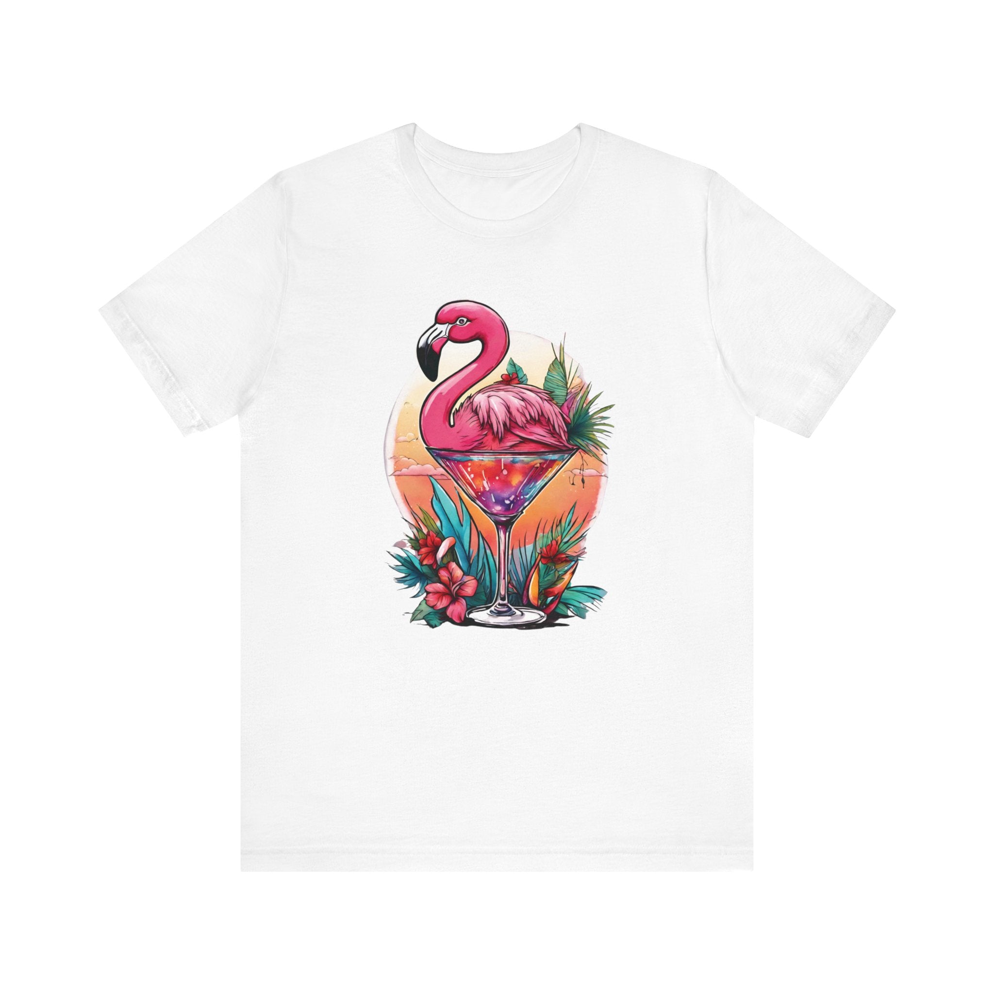 Flamingo Cocktail T-Shirt - Tropical Sunset Vibes  ( Unisex)