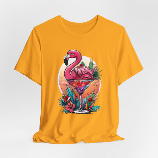 Flamingo Cocktail T-Shirt - Tropical Sunset Vibes  ( Unisex)