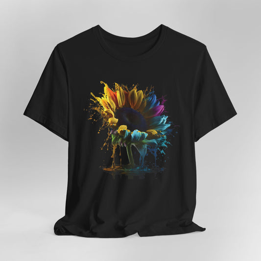 Colorful Sunflower T-Shirt - Artistic Paint Splash Design Unisex