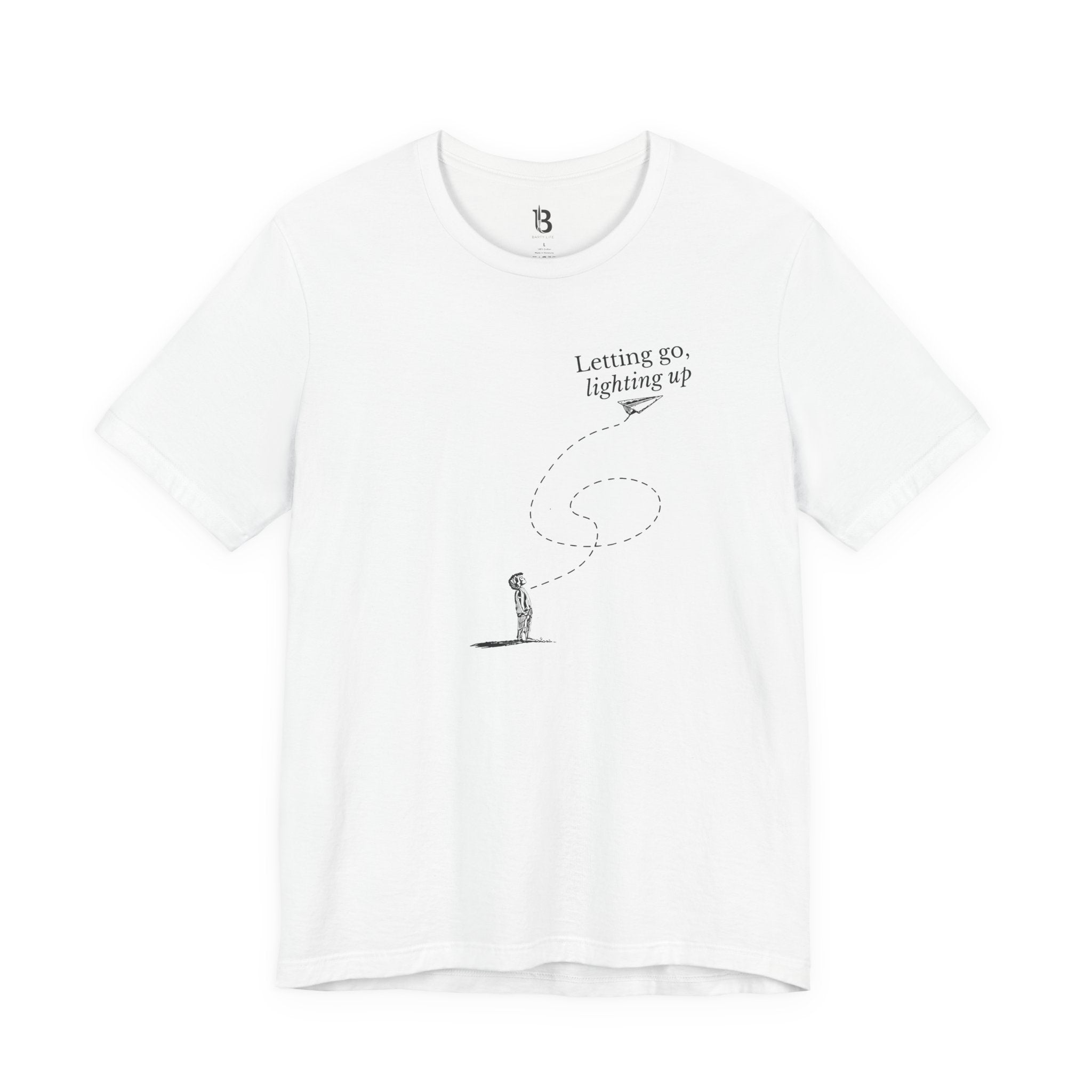 Letting Go, Lighting Up T-Shirt – Minimalist Inspirational Tee | Paper Plane Design | Mindful Aesthetic Shirt