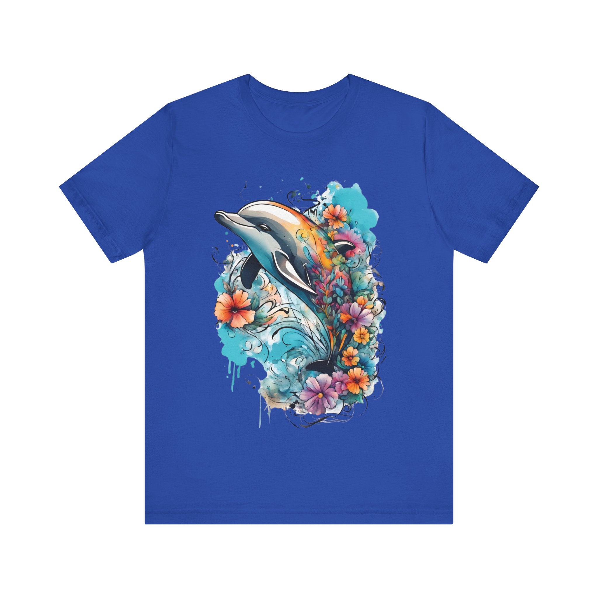 Colorful Dolphin T-Shirt - Vibrant Floral and Ocean Design