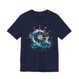 Dynamic Nautical T-Shirt - Ship Wheel & Ocean Waves Design Unisex