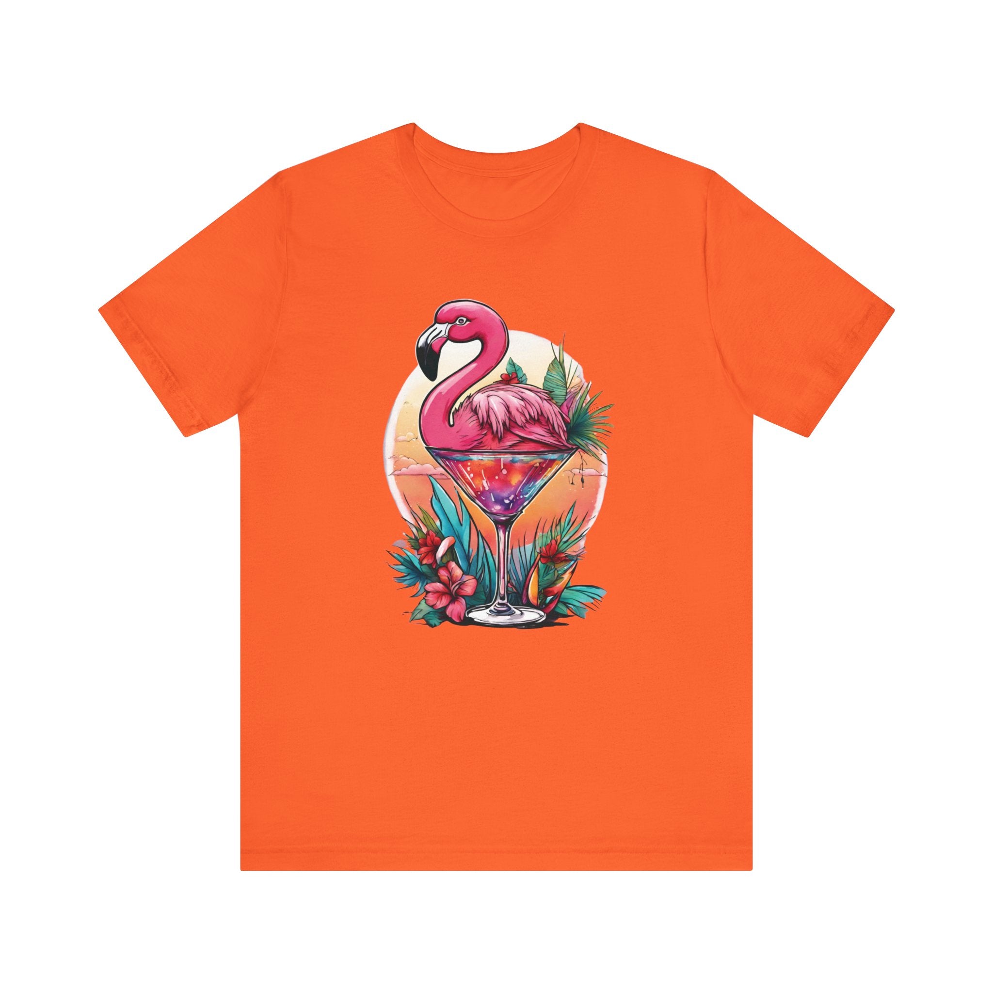 Flamingo Cocktail T-Shirt - Tropical Sunset Vibes  ( Unisex)