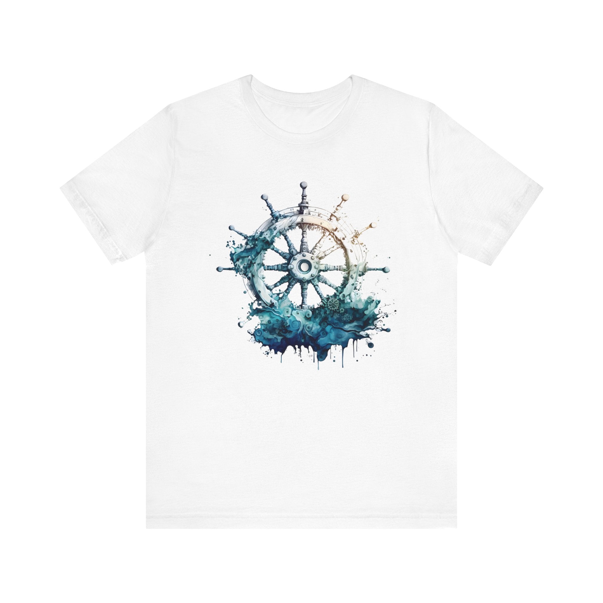 Dynamic Nautical T-Shirt - Ship Wheel & Ocean Waves Design Unisex