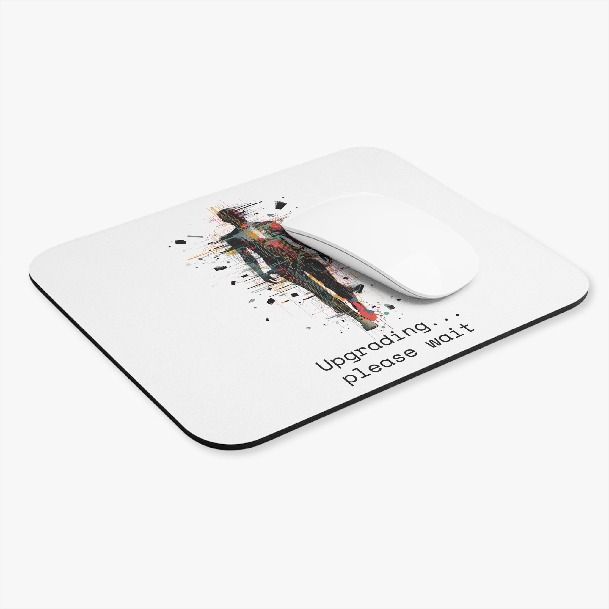 Futuristic Upgrade Mouse Pad – “Upgrading Please Wait” Tech Desk Mat, Minimalist Digital Art Mousepad