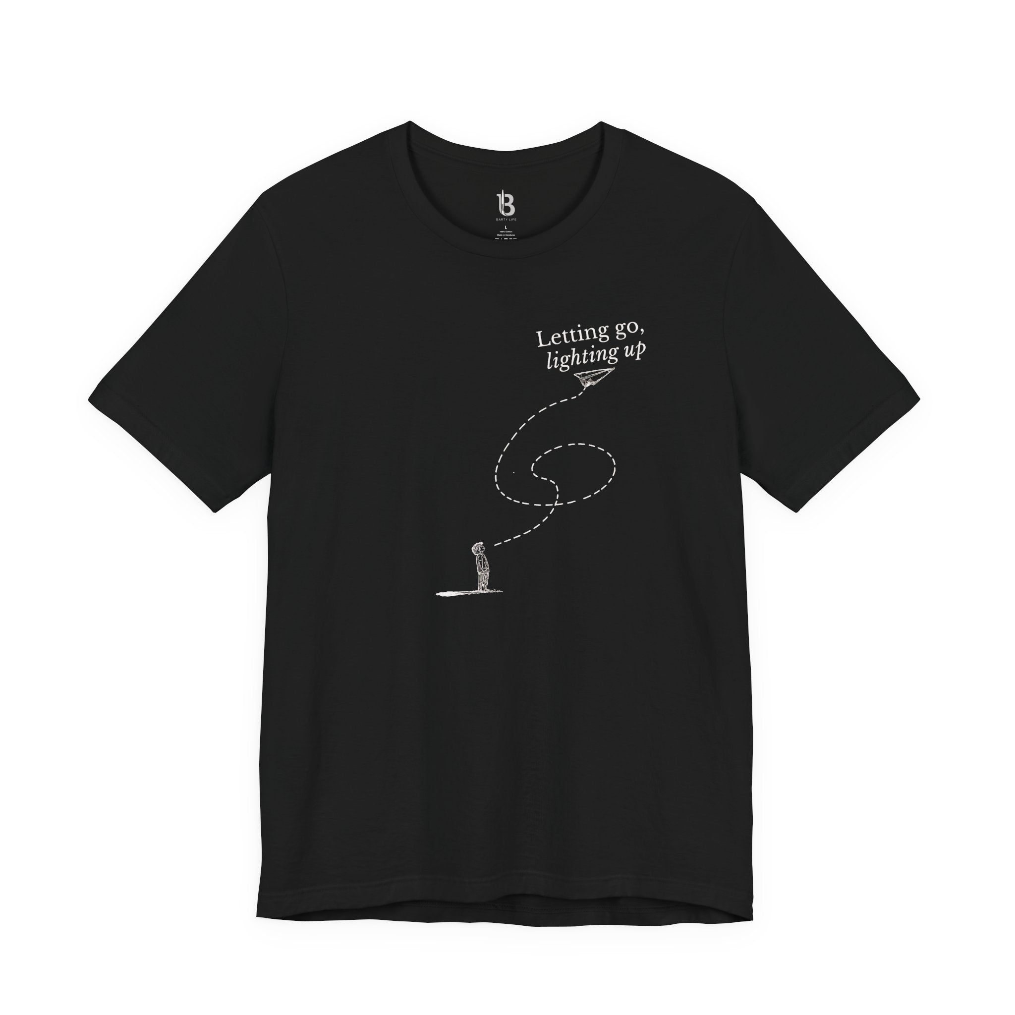 Letting Go, Lighting Up T-Shirt – Minimalist Inspirational Tee | Paper Plane Design | Mindful Aesthetic Shirt