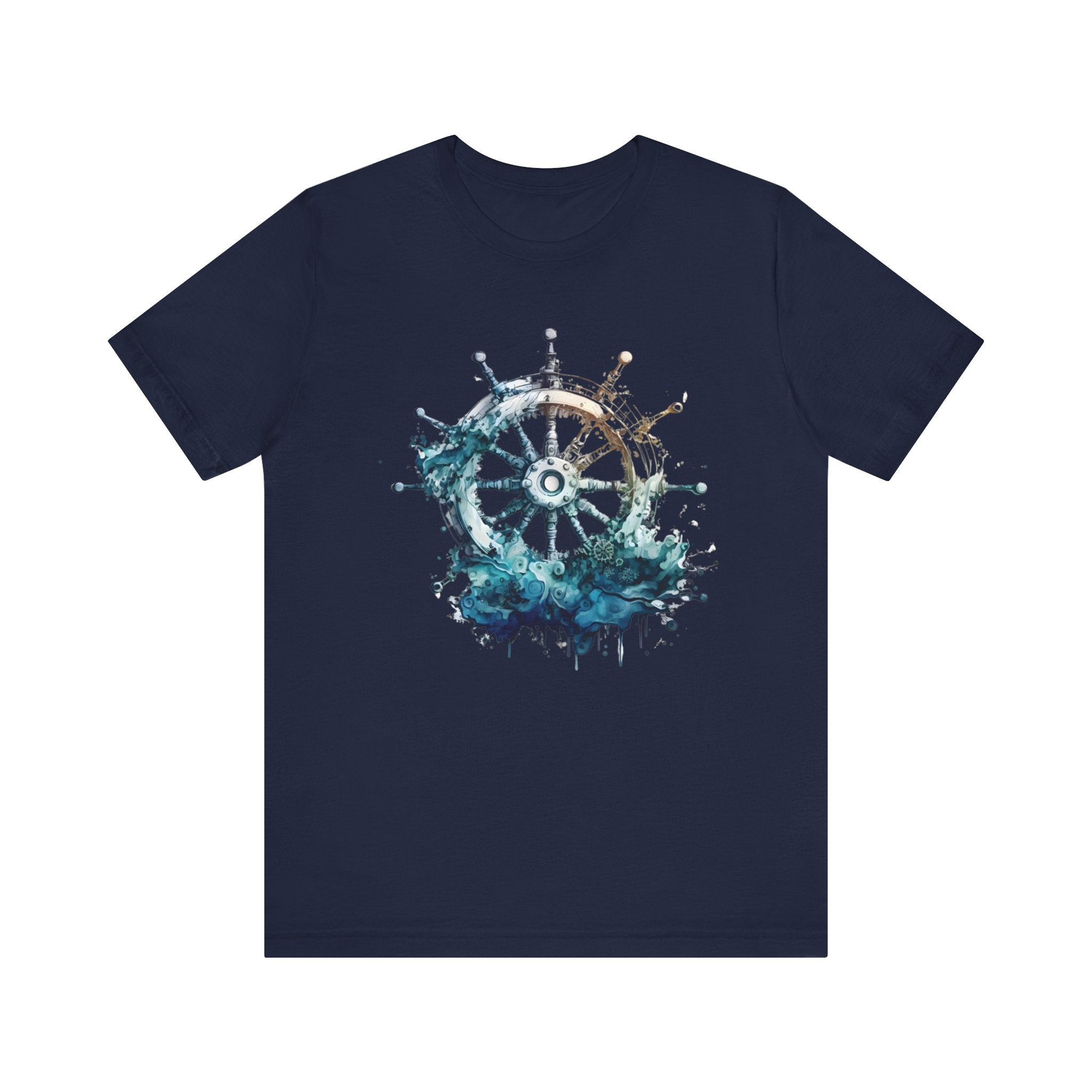 Dynamic Nautical T-Shirt - Ship Wheel & Ocean Waves Design Unisex