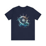 Dynamic Nautical T-Shirt - Ship Wheel & Ocean Waves Design Unisex