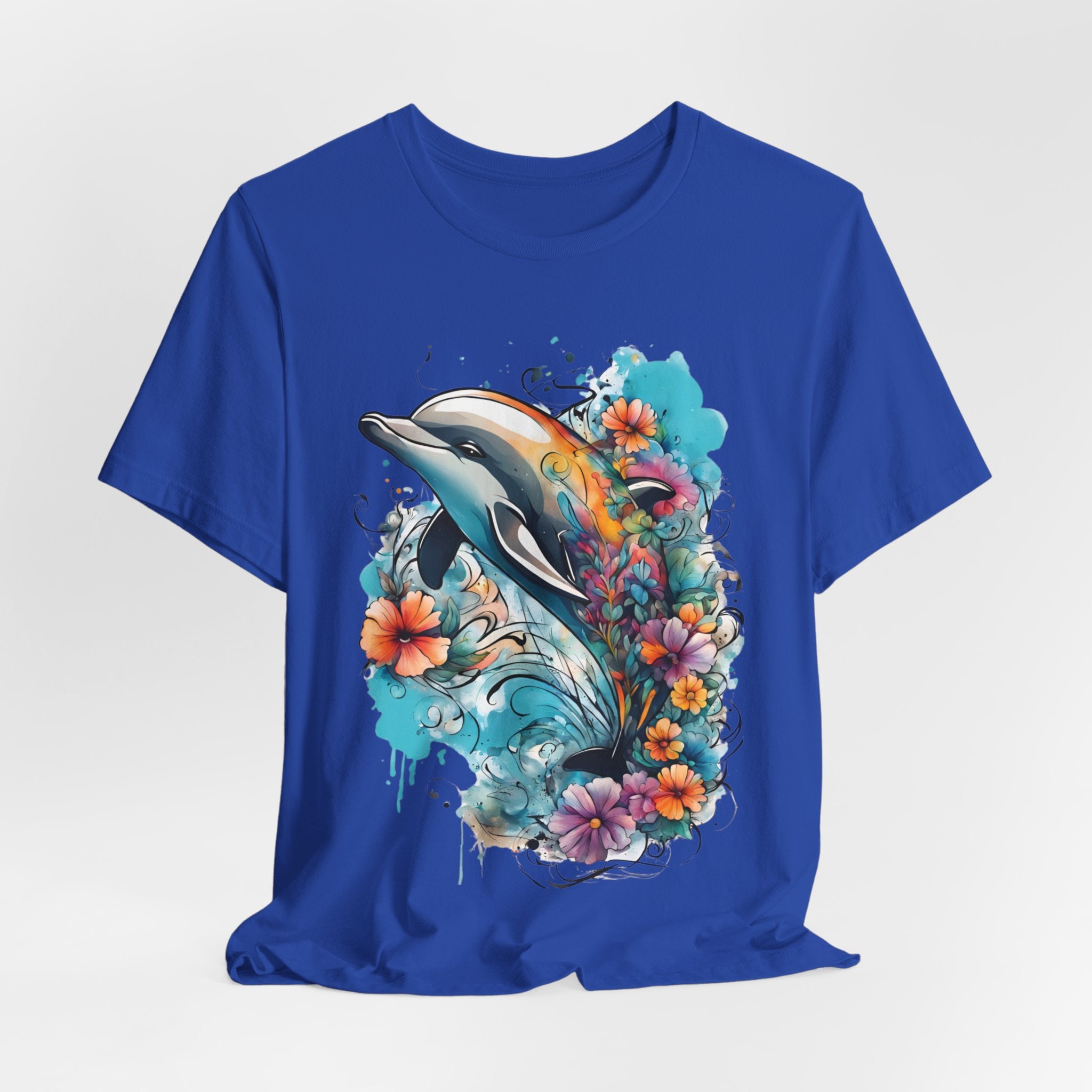 Colorful Dolphin T-Shirt - Vibrant Floral and Ocean Design