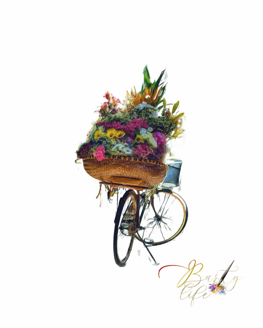 Flower art Joy: Vibrant Floral Wall Decor for Living Room or Bedroom. Instant Download: Botanical Bicycle Art.