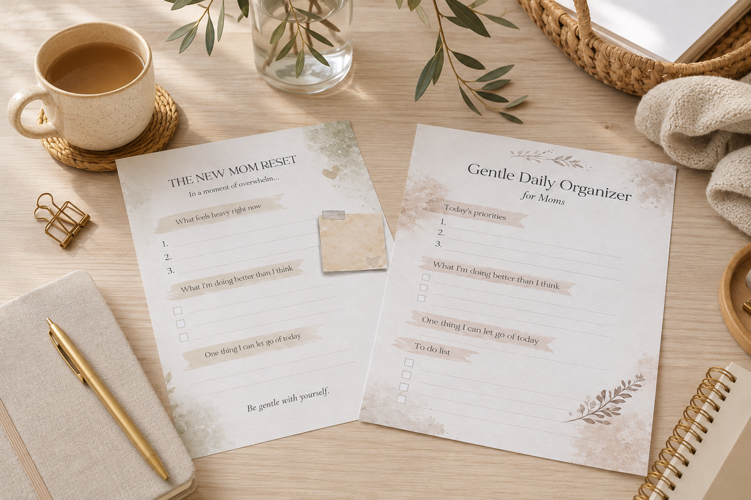 New Mom Reset Bundle | Free Printable Self-Care & Reflection Pages for New Moms