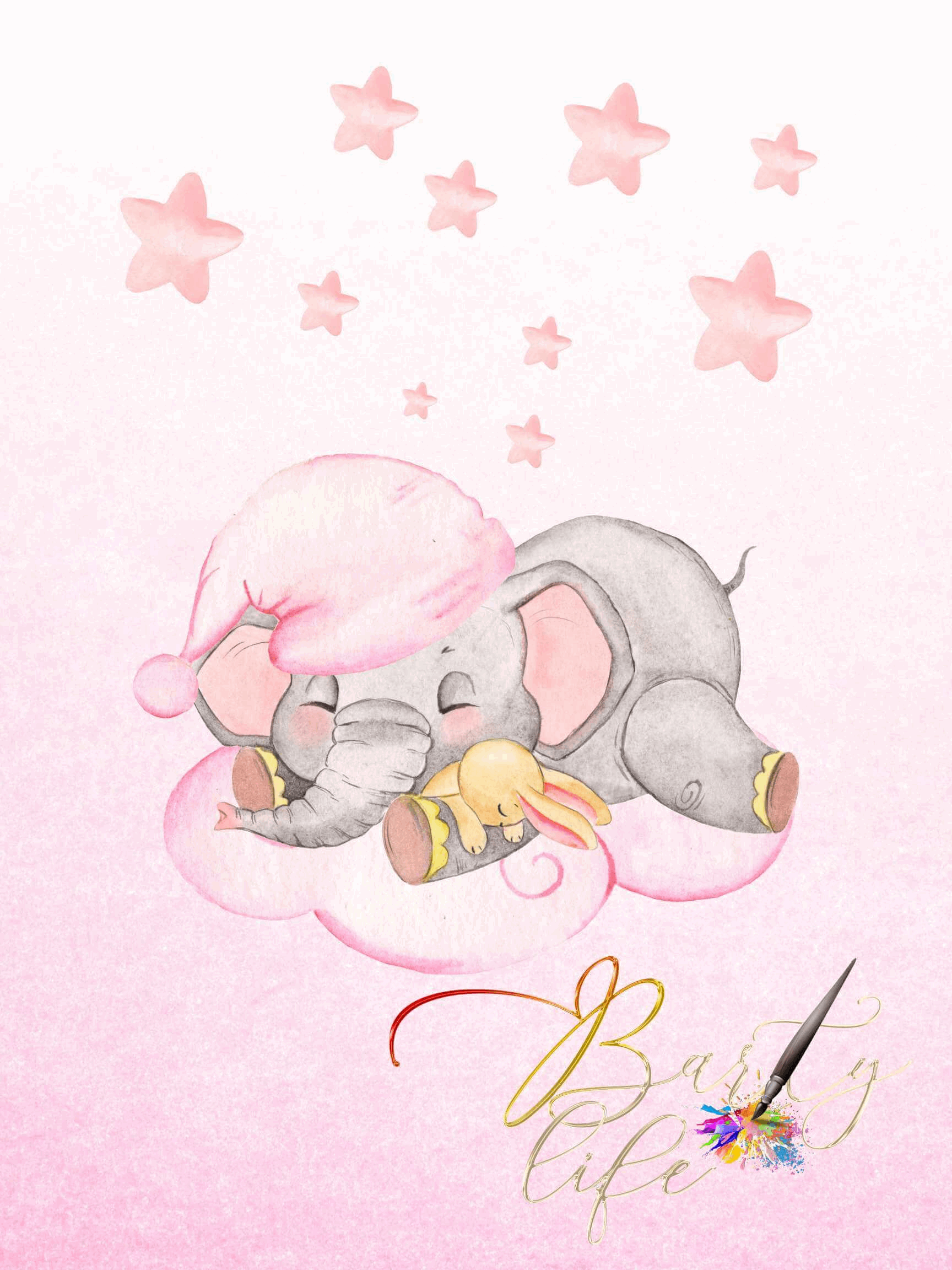 Elephant Girl On The Cloud, Toy, Sweet Dream- Nursery Wall Art Barty life