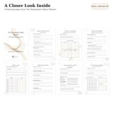 A digital preview sheet showing multiple interior pages from a planner titled "A Closer Look Inside" from The Momentum Maker Planner. The layout includes a cover page and eight printable worksheet or activity pages arranged in a grid on a white background, with text noting "8 featured pages" and "Original + Printable PDF.