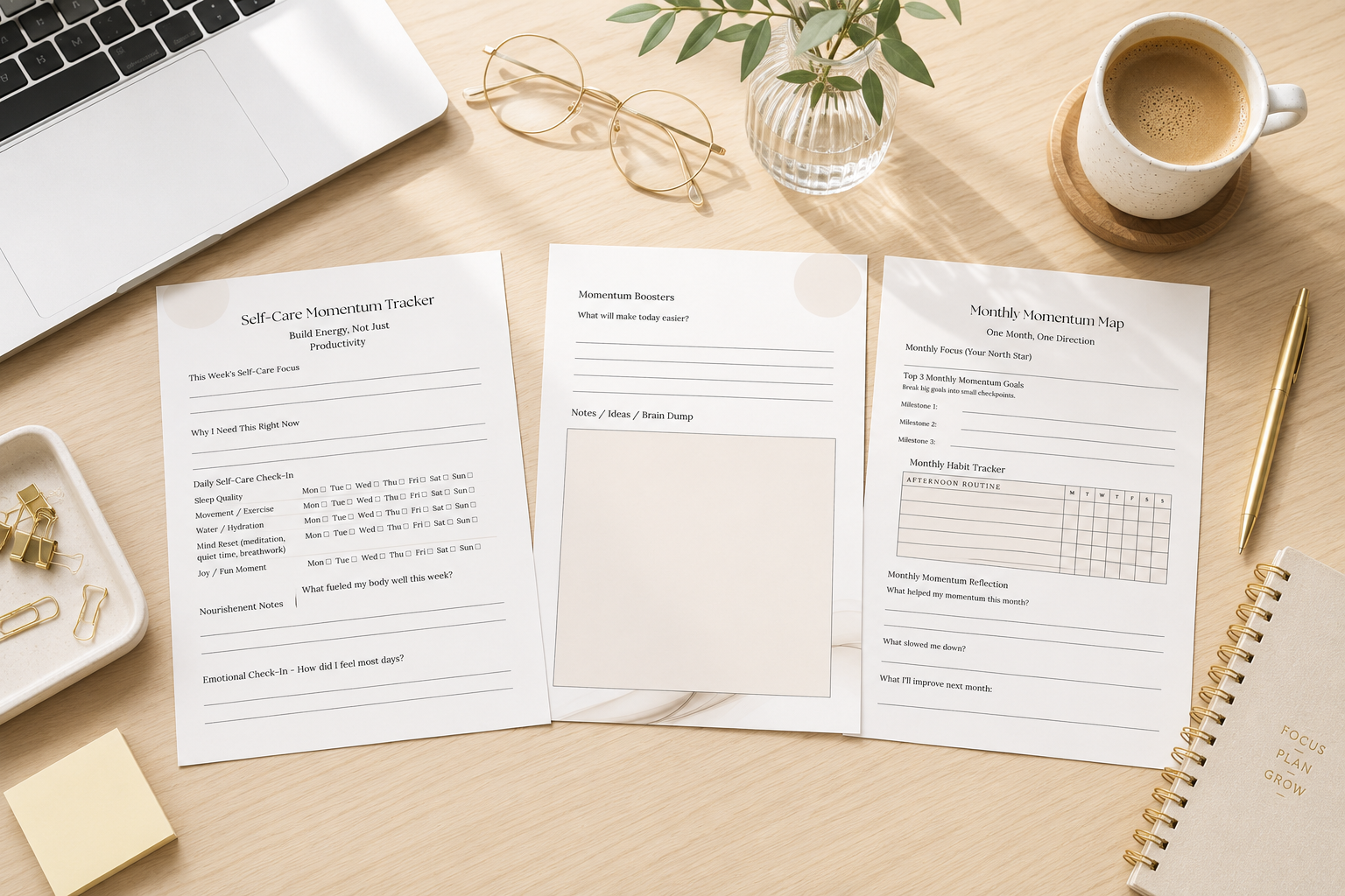 The Momentum Maker Planner | Printable Productivity, Goal Setting & Habit Tracker PDF + BONUS  Micro-Wins Trackers