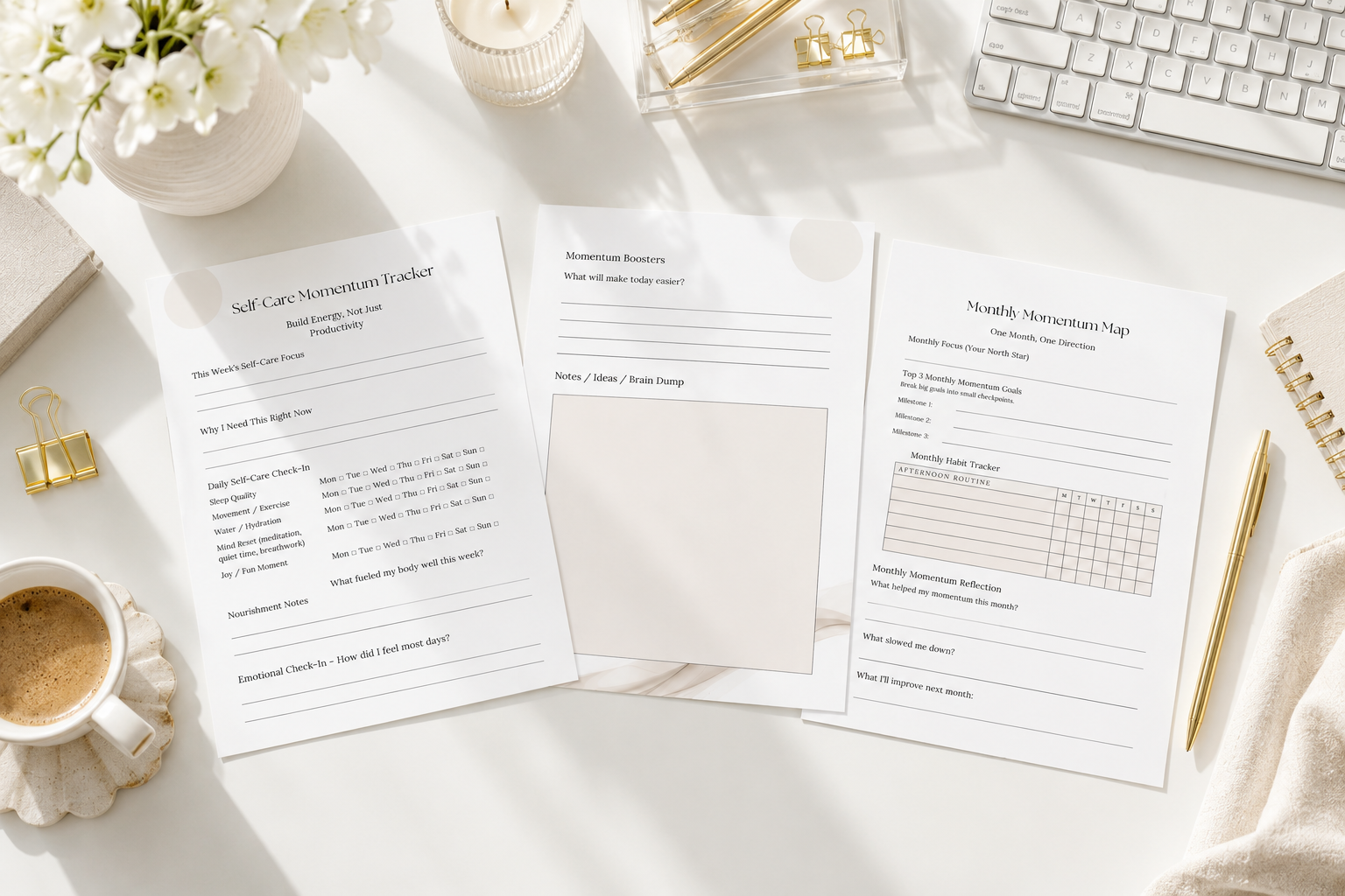 The Momentum Maker Planner | Printable Productivity, Goal Setting & Habit Tracker PDF + BONUS  Micro-Wins Trackers
