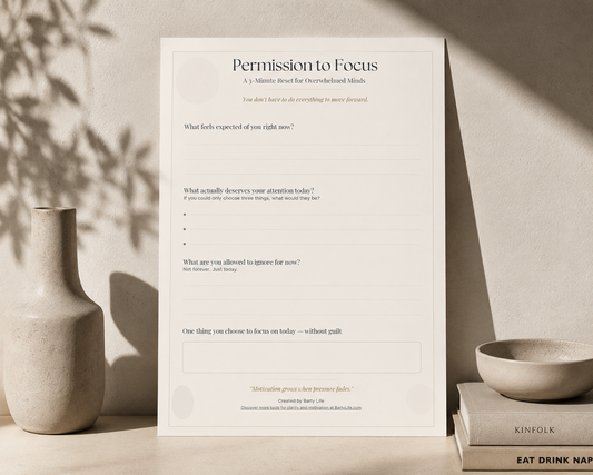 Permission to Focus free printable clarity worksheet preview – digital download by Barty Life
