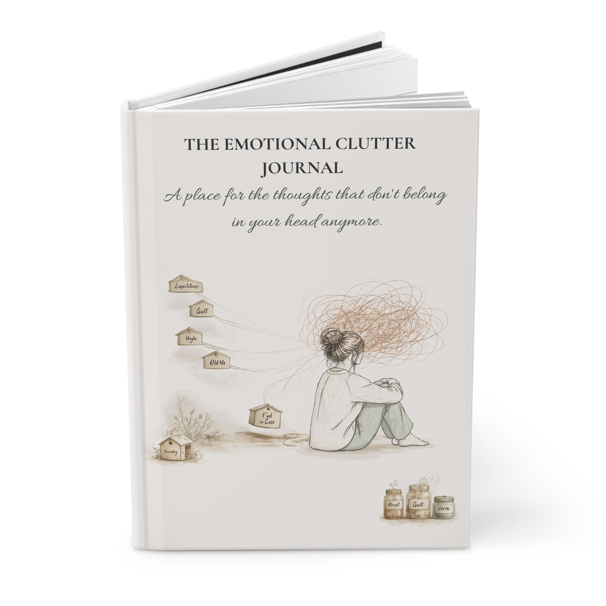 Open hardcover lined journal for daily reflection and mindful writing
