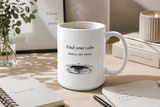 Find Your Calm Within the Chaos ceramic mug in a mindful workspace with Barty Life notebook