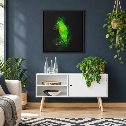 Green parrot wall art square mockup
