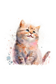 Printable wall art of a watercolor painting depicting an adorable kitten with splashes of color, ideal for nursery decor or as a gift for animal lovers.”
