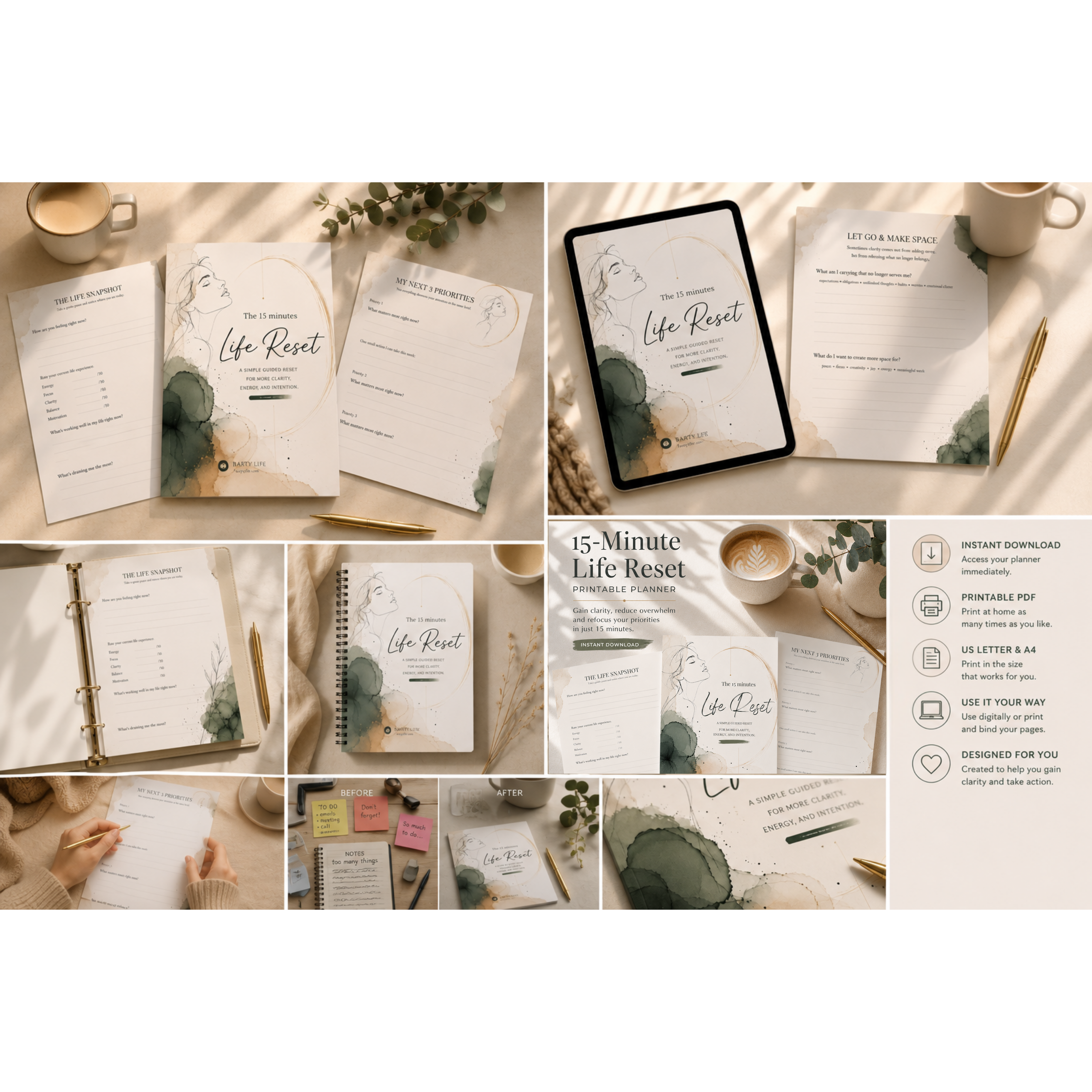 The 15-Minute Life Reset | Free Printable & Digital Personal Growth Workbook