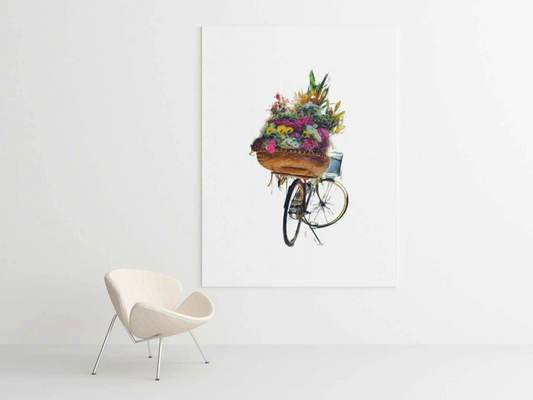 Vintage Bicycle with Colorful Flowers Wall Art: Nostalgic Botanical Bicycle Poster for Home Decor and Interior Design. Instant Download: Whimsical Floral Bike and Blooms